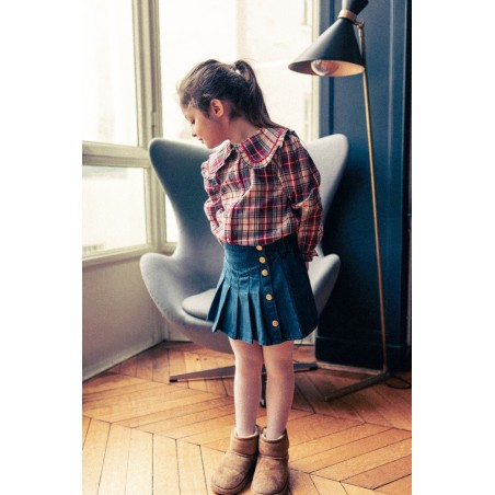 LOUIS LOUISE BLUE DENIM DROP WAIST PLEATED MINI SKIRT