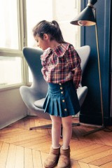 LOUIS LOUISE BLUE DENIM DROP WAIST PLEATED SKIRT