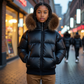 SCOTCH BONNET BLACK/BROWN FUR TRIM BOMBER COAT