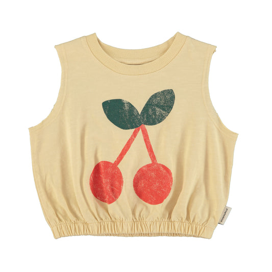 PIUPIUCHICK TAN CHERRY GATHERED T-SHIRT