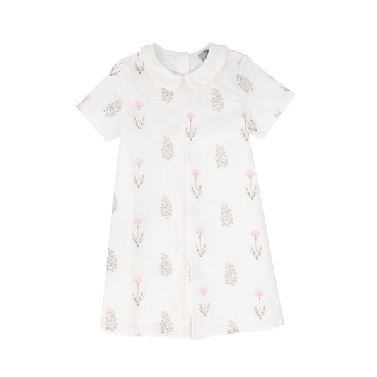 BACE COLLECTION BEIGE FLORAL SCATTERED COLLAR SS DRESS