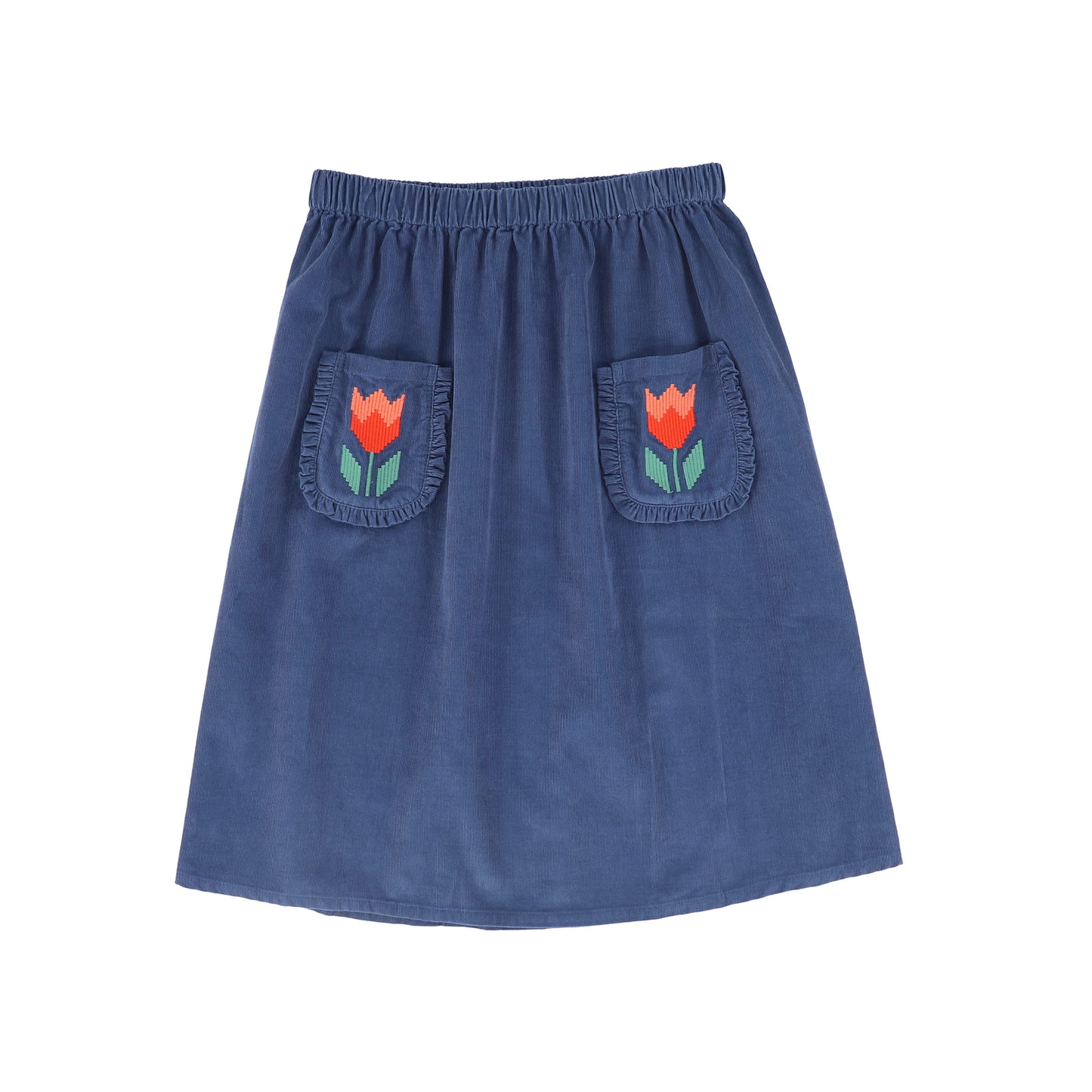 WANDER & WONDER BLUE CORDUROY TULIP  POCKET SKIRT