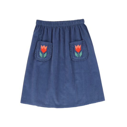 WANDER & WONDER BLUE CORDUROY TULIP  POCKET SKIRT