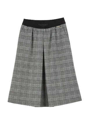 TWINSET BLACK PLAID INVERTED PLEAT MIDI SKIRT