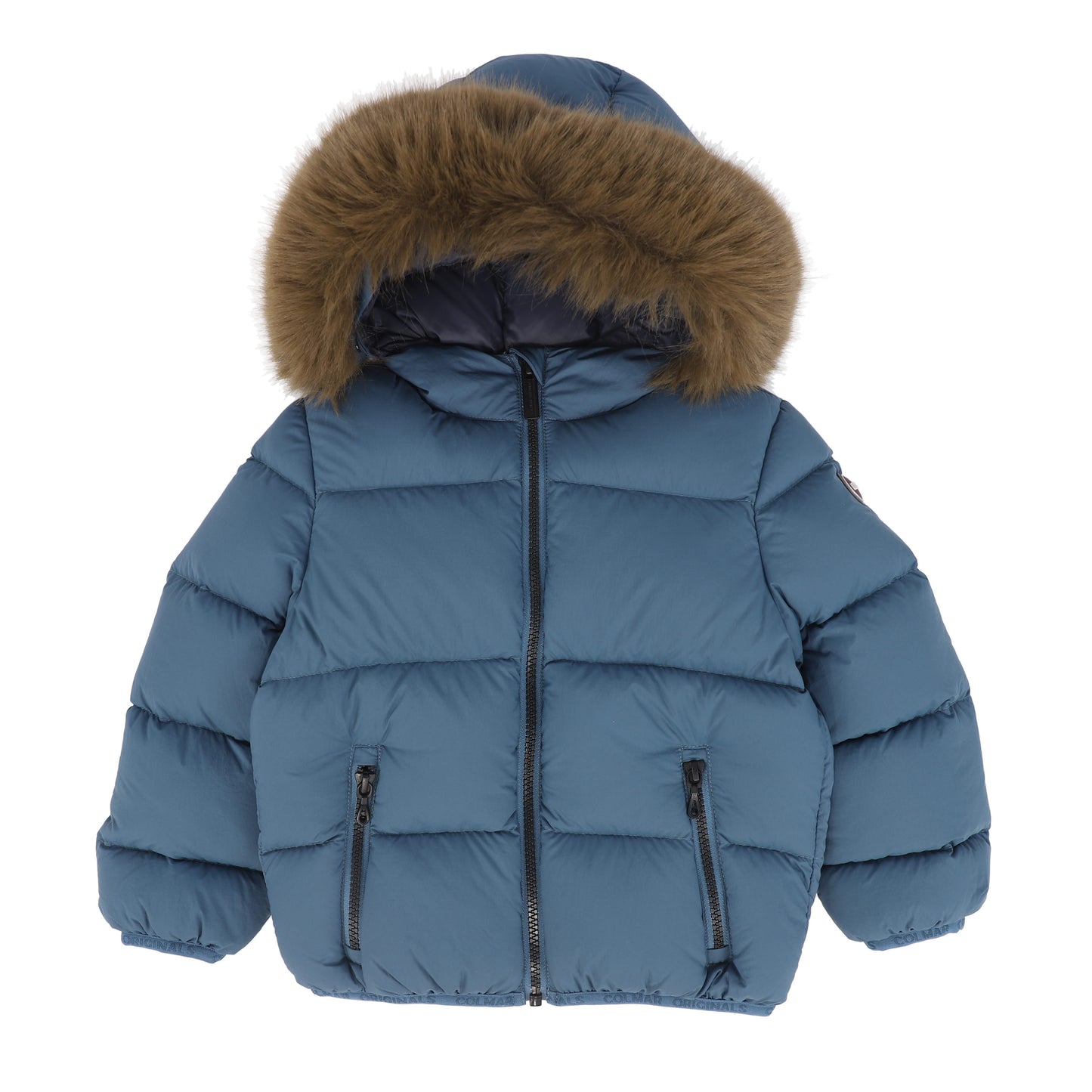 COLMAR STEEL BLUE FUR TRIM PUFFER COAT