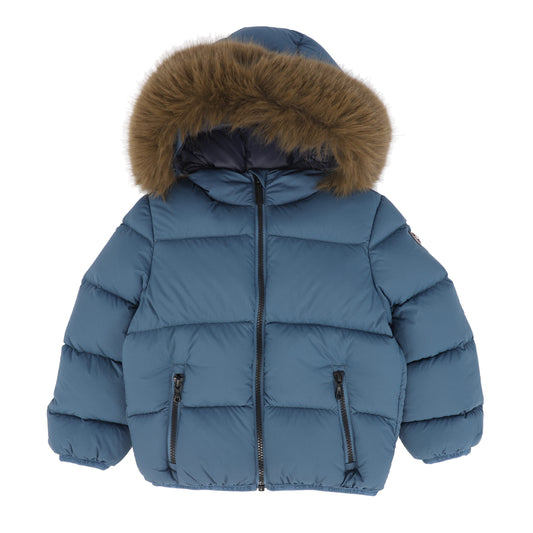 COLMAR STEEL BLUE FUR TRIM PUFFER COAT