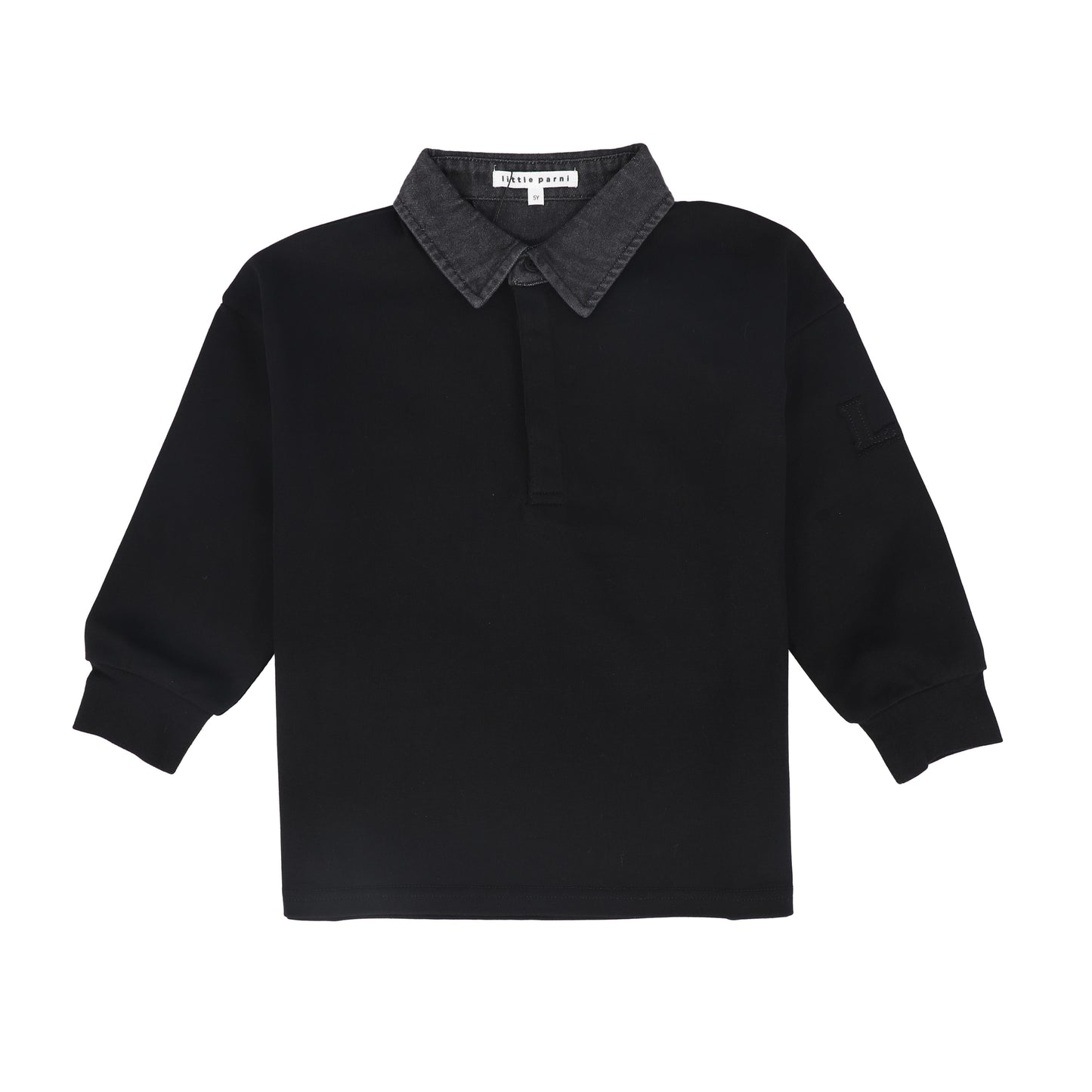LITTLE PARNI BLACK DENIM COLLARED POLO