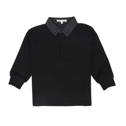 LITTLE PARNI BLACK DENIM COLLARED POLO
