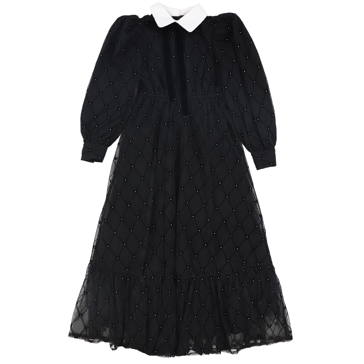 SOIREE BLACK PINTUCK VELVET BOW GOWN