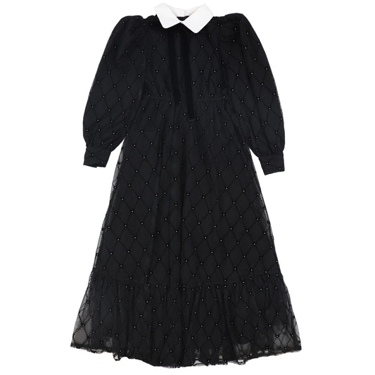 SOIREE BLACK PINTUCK VELVET BOW GOWN