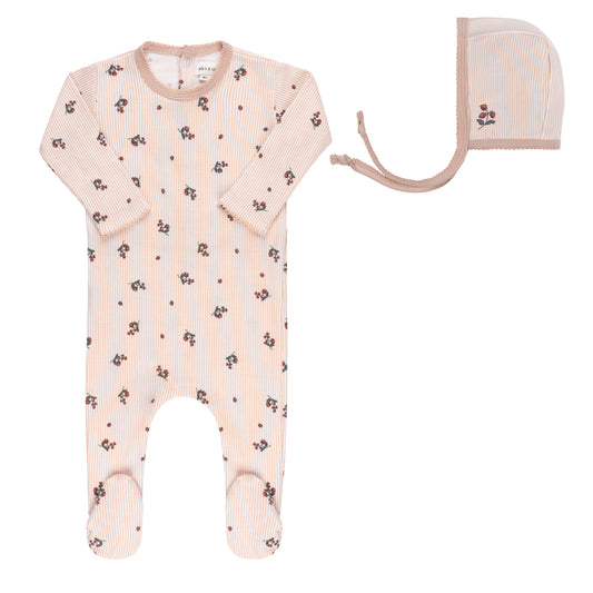 ELY'S & CO PINK BERRY PRINTED FOOTIE + BONNET