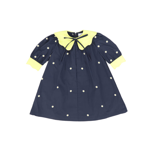 JOUET NAVY/YELLOW EMBROIDERED SCALLOP COLLAR DRESS