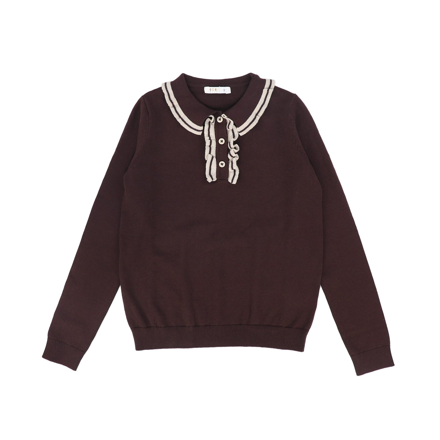 COCO BLANC BURGUNDY RUFFLE TRIM COLLAR KNIT SWEATER