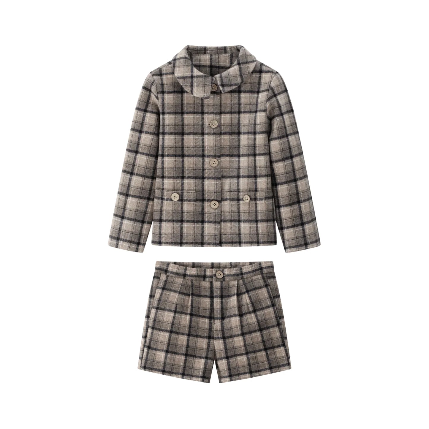 COCO BLANC SAND PLAID POCKET BLAZER SET