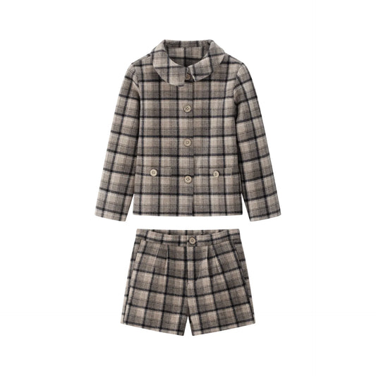 COCO BLANC SAND PLAID POCKET BLAZER SET