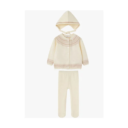 COCO BLANC CREAM EMBROIDERED SCALLOP TRIM CARDIGAN SET