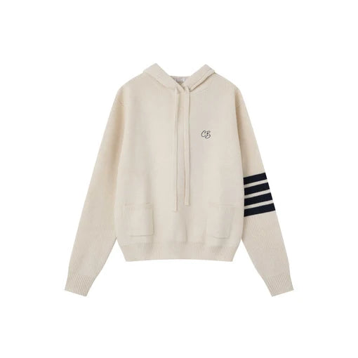 COCO BLANC TAN STRIPE DETAIL HOODED SWEATSHIRT