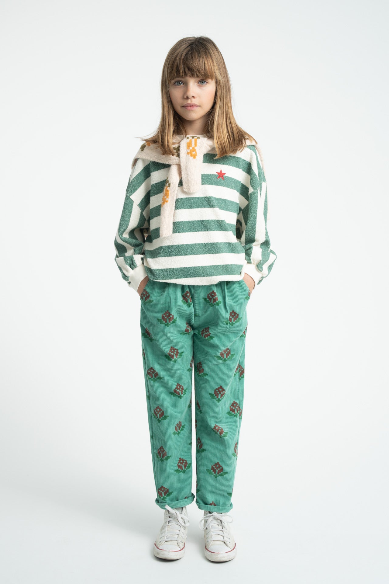 PIUPIUCHICK ECRU/GREEN STRIPED SWEATSHIRT