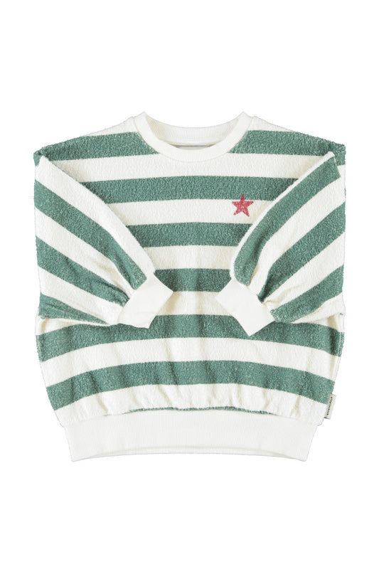 PIUPIUCHICK ECRU/GREEN STRIPED SWEATSHIRT