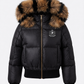 SCOTCH BONNET BLACK/NATURAL STRIPED FUR TRIM PUFFER COAT