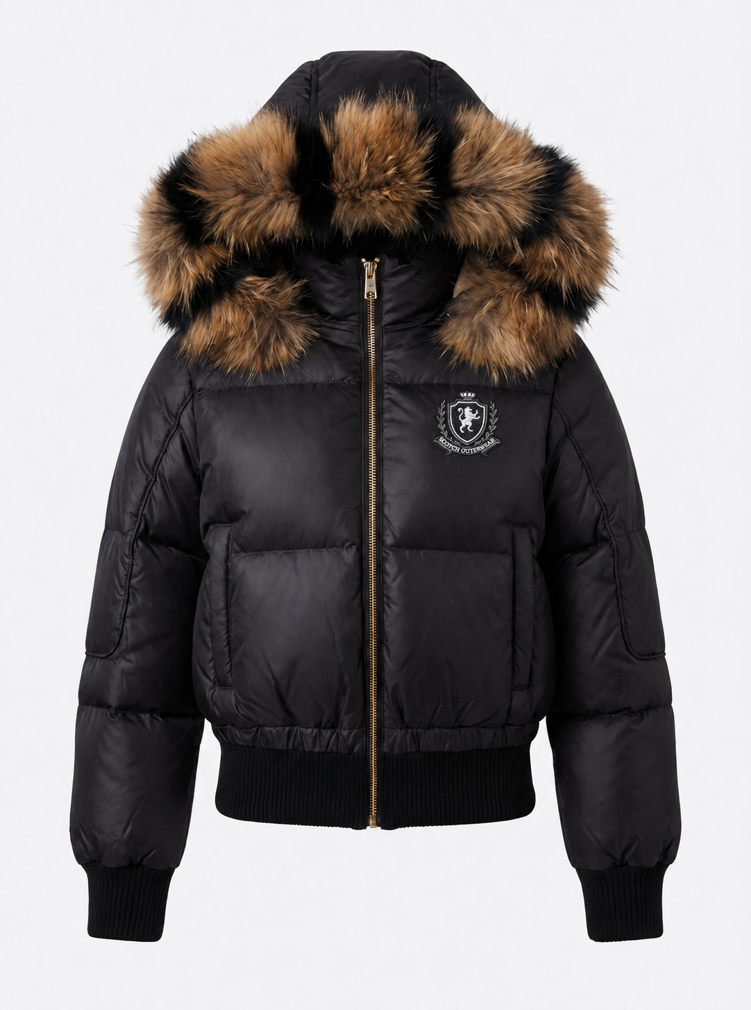 SCOTCH BONNET BLACK/NATURAL STRIPED FUR TRIM PUFFER COAT