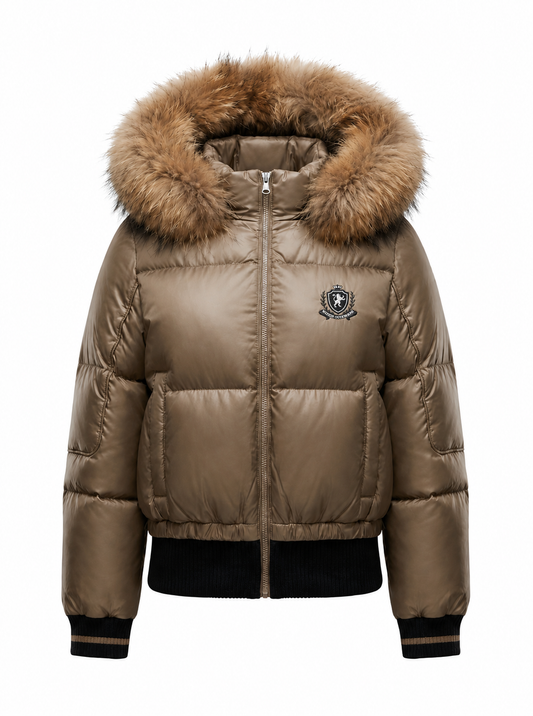 SCOTCH BONNET TAUPE FUR TRIM PUFFER COAT