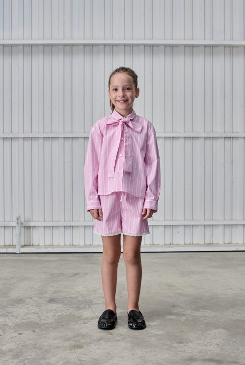 TANGERINE PINK TIE-NECK BLOUSE [FINAL SALE]