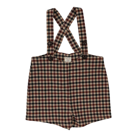 ANALOGIE TAN PLAID SUSPENDER SHORTS