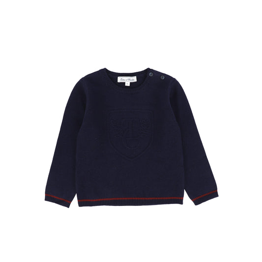 TARTINE ET CHOCOLAT NAVY EMBLEM KNIT SWEATER