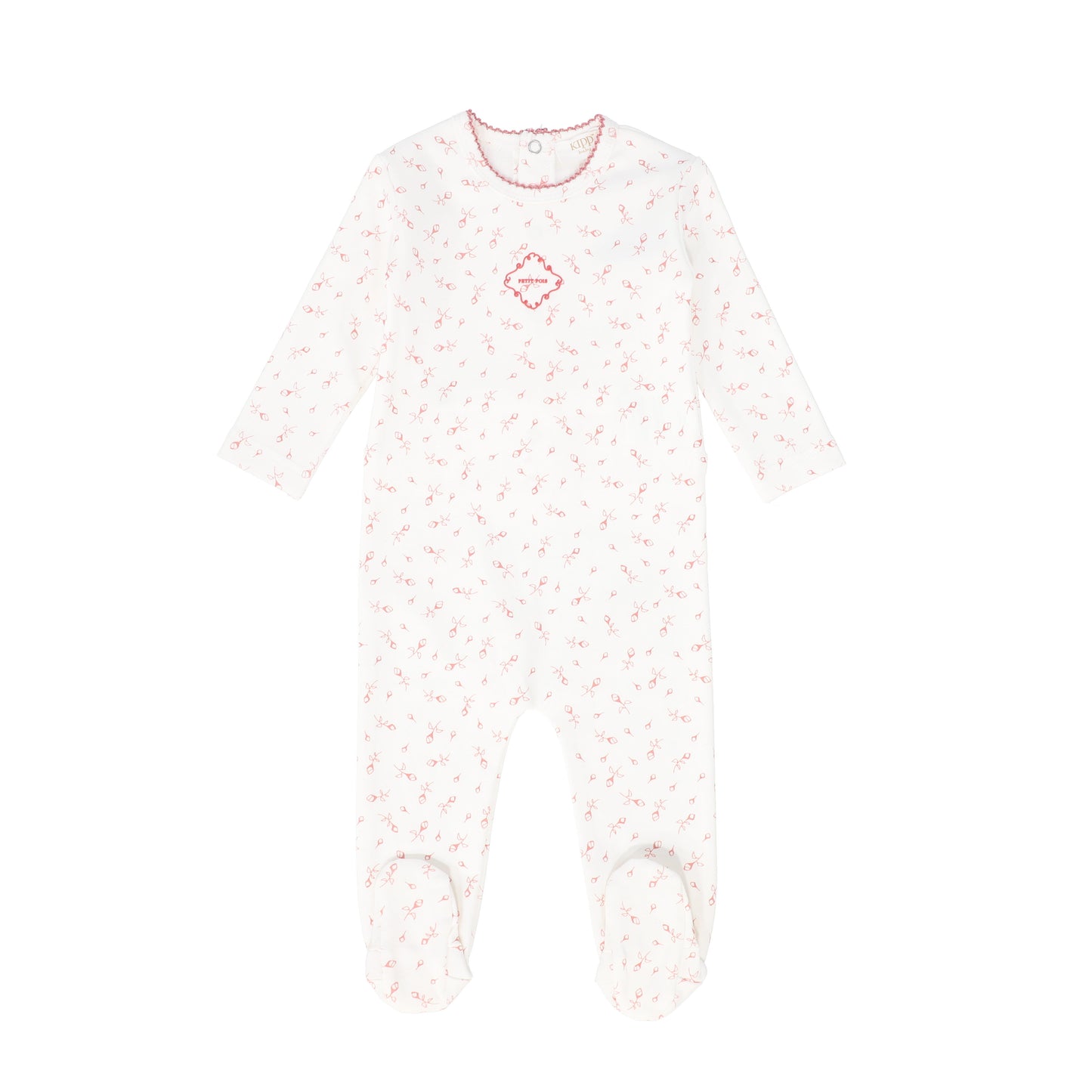 KIPP WHITE/PINK FLORAL EMBLEM FOOTIE
