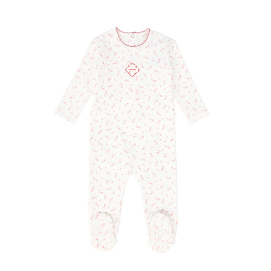 KIPP WHITE/PINK FLORAL EMBLEM FOOTIE