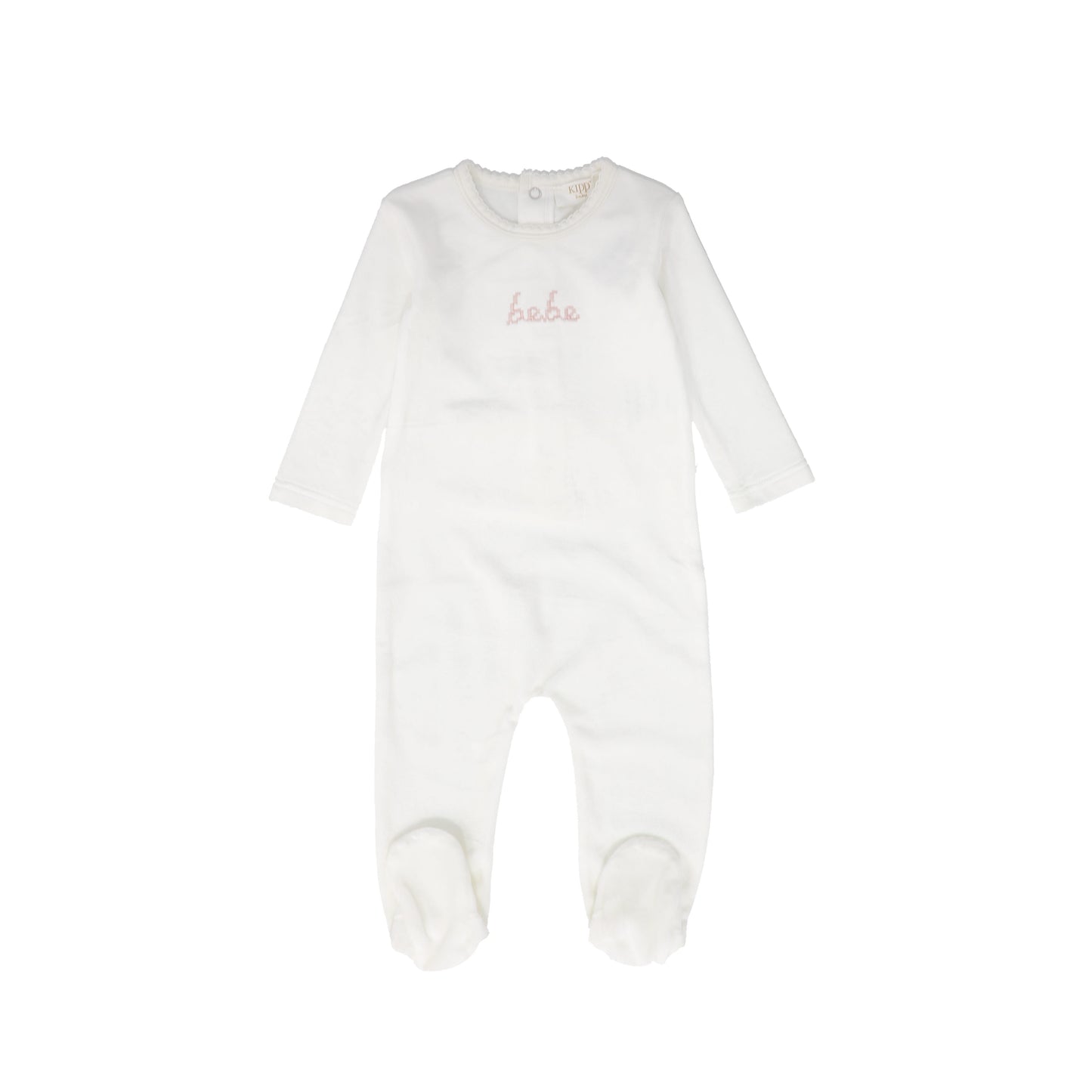 KIPP WHITE/PINK VELOUR BEBE WORDED FOOTIE