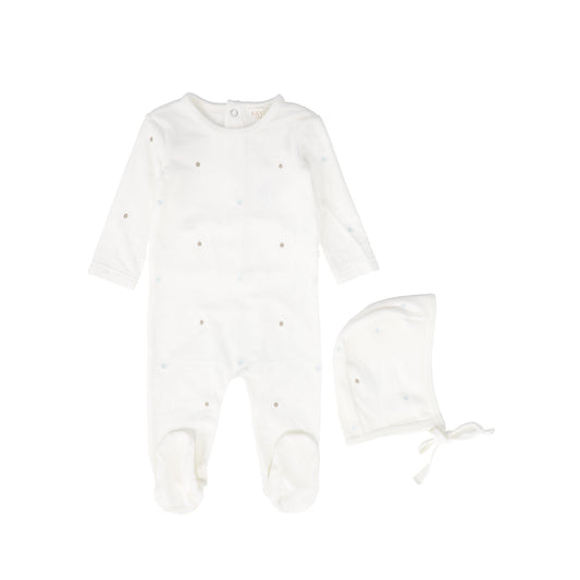 KIPP WHITE/BLUE VELOUR STAR PRINTED FOOTIE SET