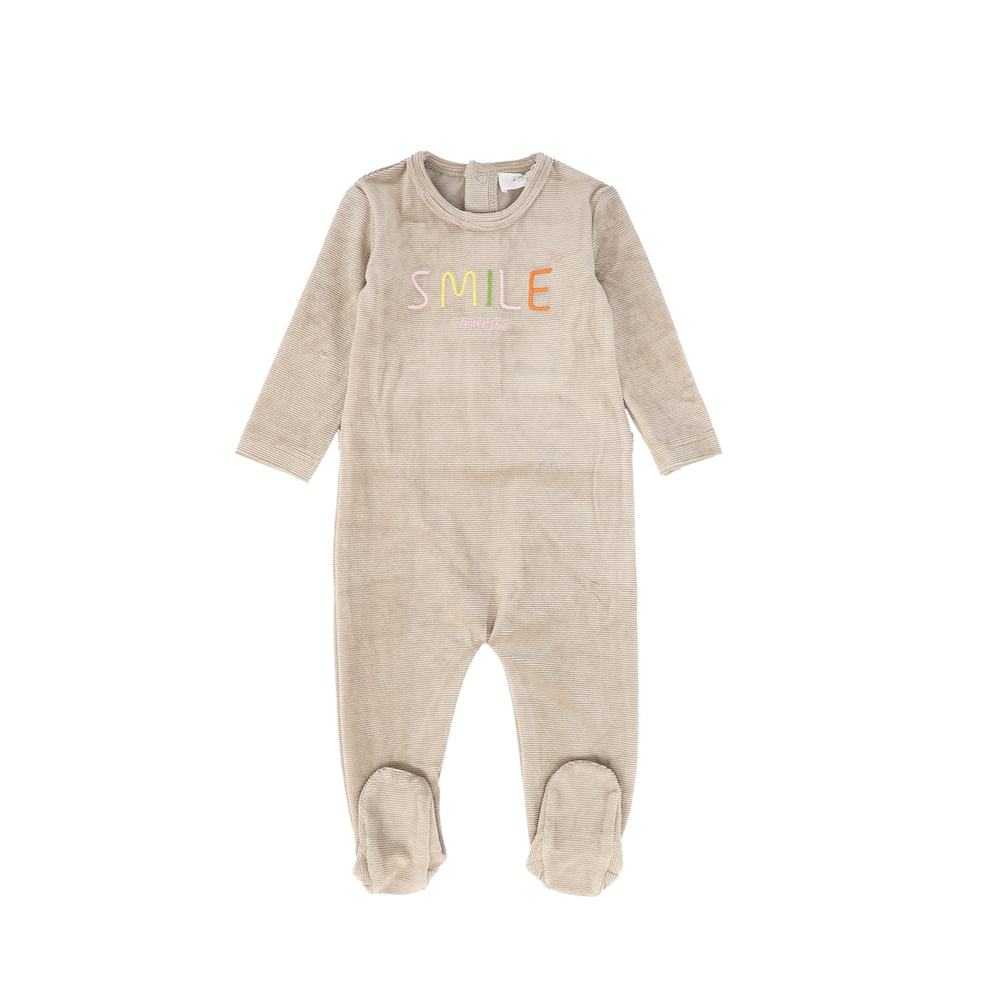 KIPP TAUPE/PINK VELOUR SMILE WORDED FOOTIE