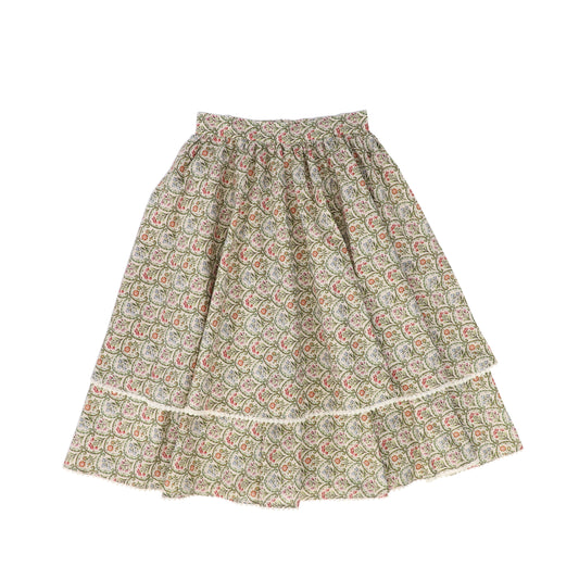 ATELIER PARSMEI GREEN FLOWER PATCH LAYER SKIRT