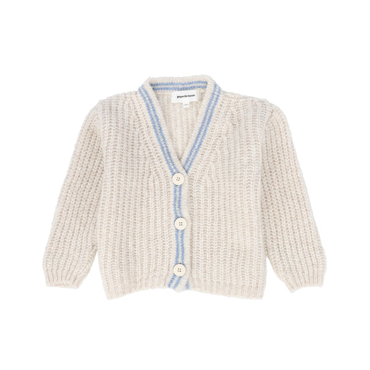 PEQUENO TOCON TAN/BLUE STRIPED BRUSHED KNIT CARDIGAN