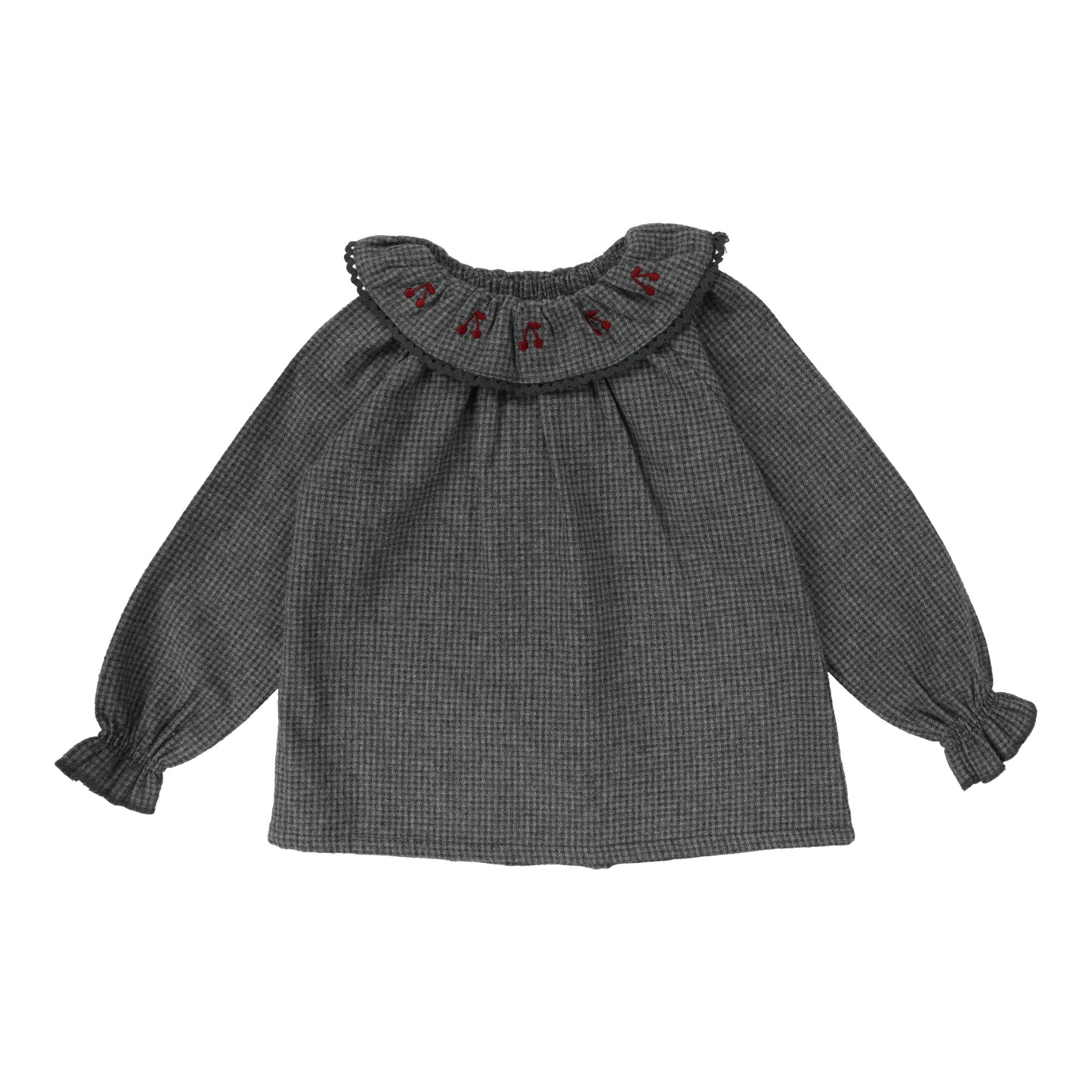 ANALOGIE GREY HOUNDSTOOTH RUFFLE COLLAR SHIRT