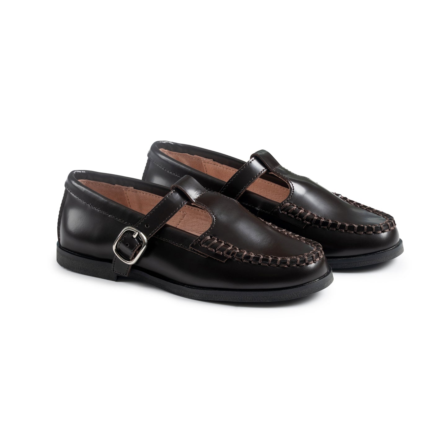 RAYBELLE BROWN PATENT LEATHER T-STRAP LOAFER
