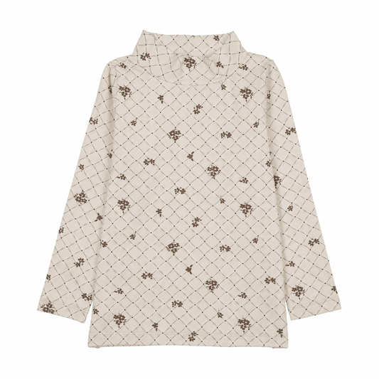 KIN & KIN CHESTNUT FLORAL MOCKNECK T-SHIRT