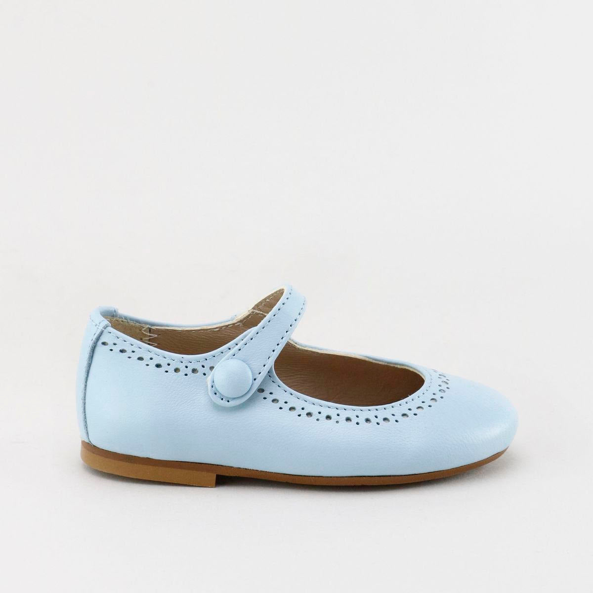 PAPANATAS LIGHT BLUE LEATHER DOTTED DESIGN ROUNDED MARY JANE