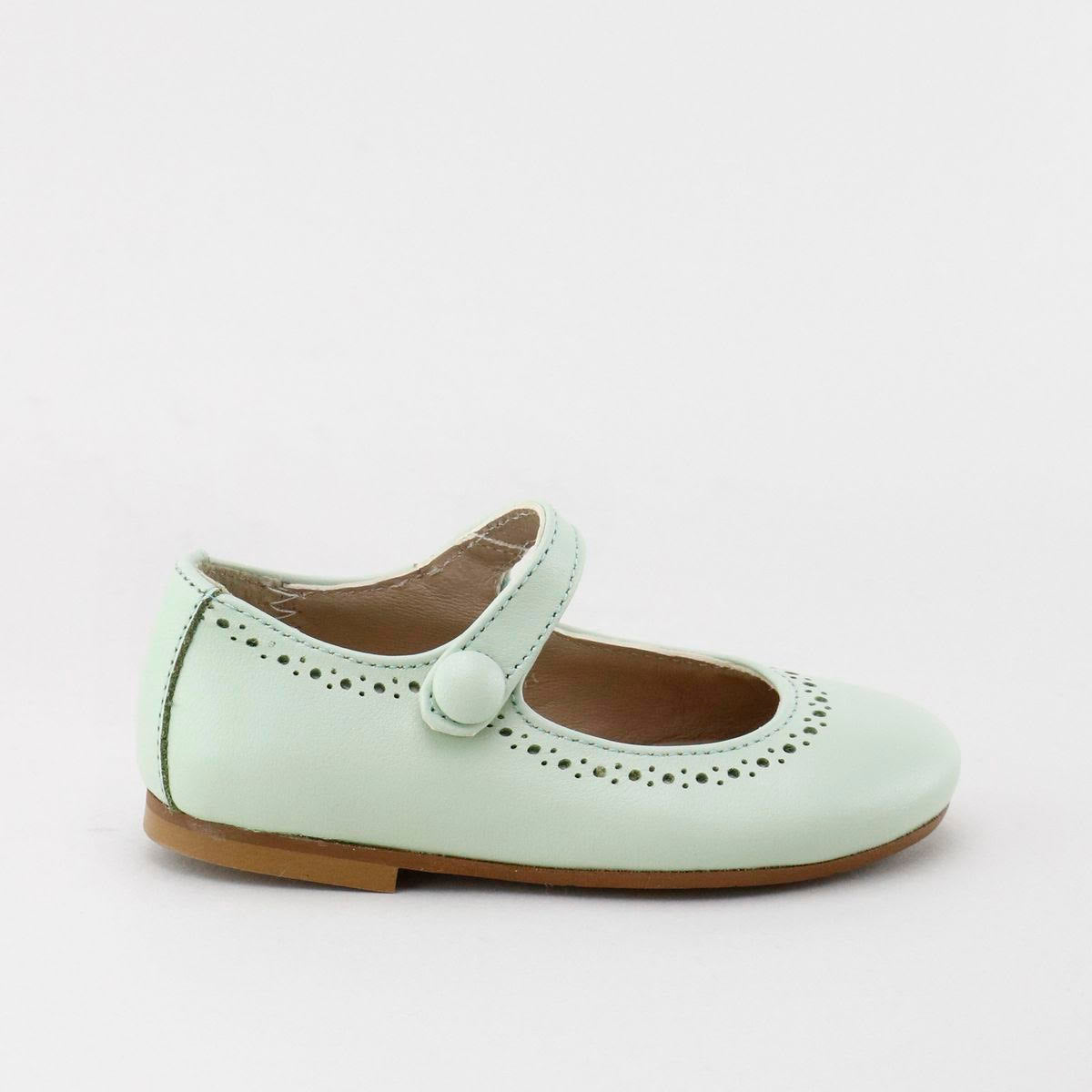 PAPANATAS MINT GREEN LEATHER DOTTED DESIGN ROUNDED MARY JANE