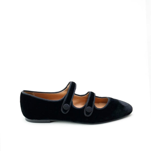 PAPANATAS BLACK VELVET DOUBLE STRAP SHOE