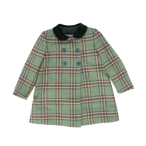 BIRINIT PETIT GREEN CHECKED VELVET COLLAR COAT