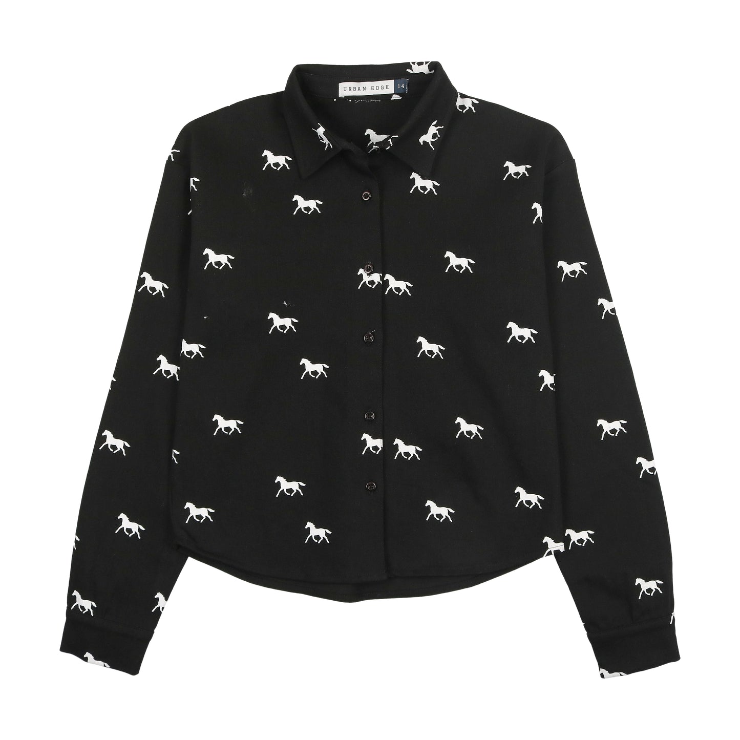 URBAN EDGE BLACK DENIM HORSE PRINT BLOUSE