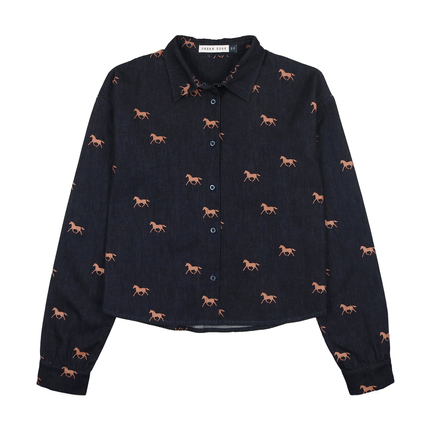 URBAN EDGE BLUE DENIM HORSE PRINT BLOUSE