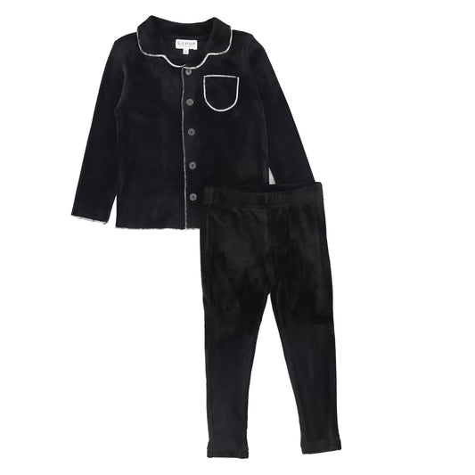 BOPOP BLACK/WHITE VELOUR TRIM PAJAMAS