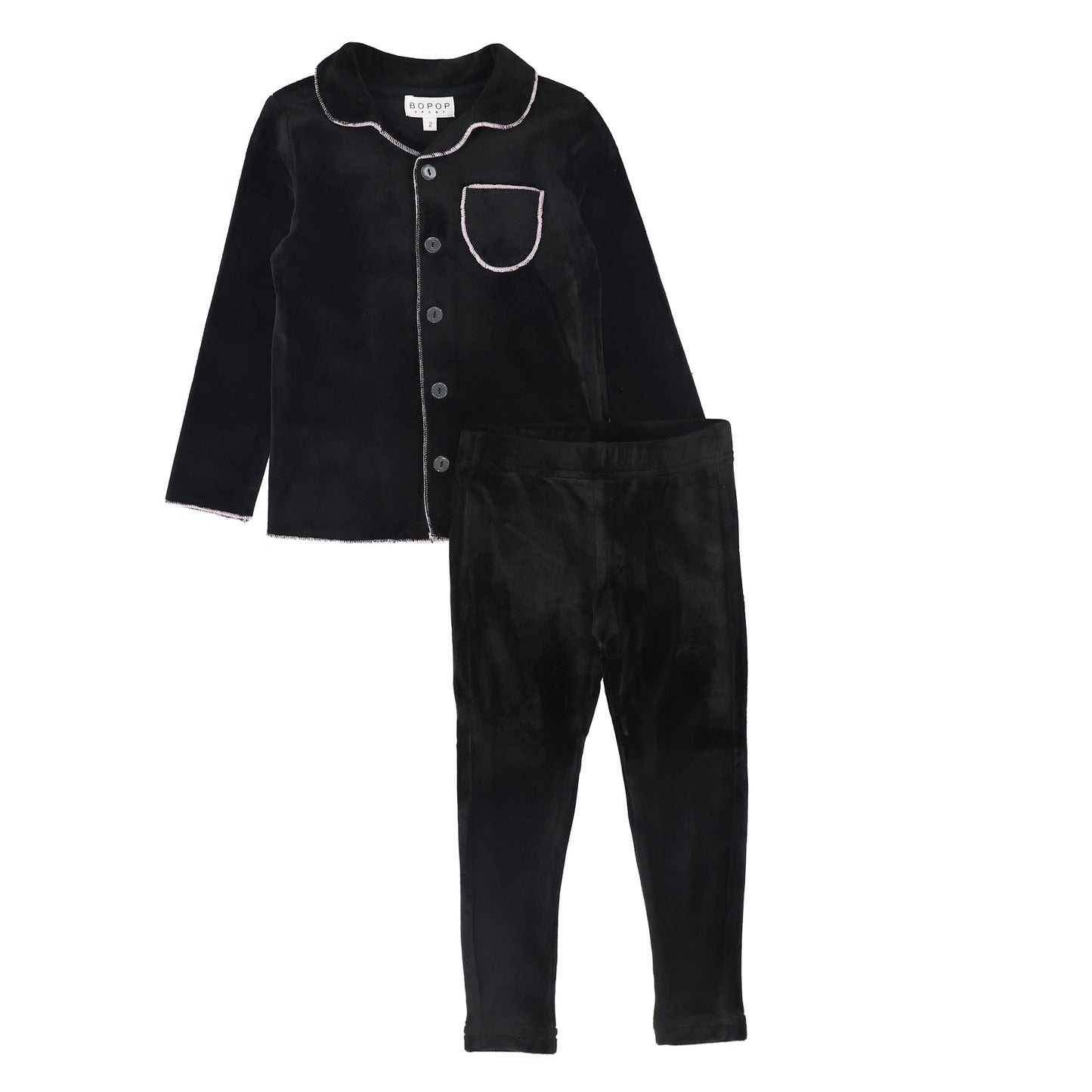 BOPOP BLACK/PINK VELOUR TRIM PAJAMAS