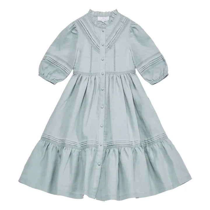 CERA UNA VOLTA DUSTY BLUE LINEN V DESIGN DRESS