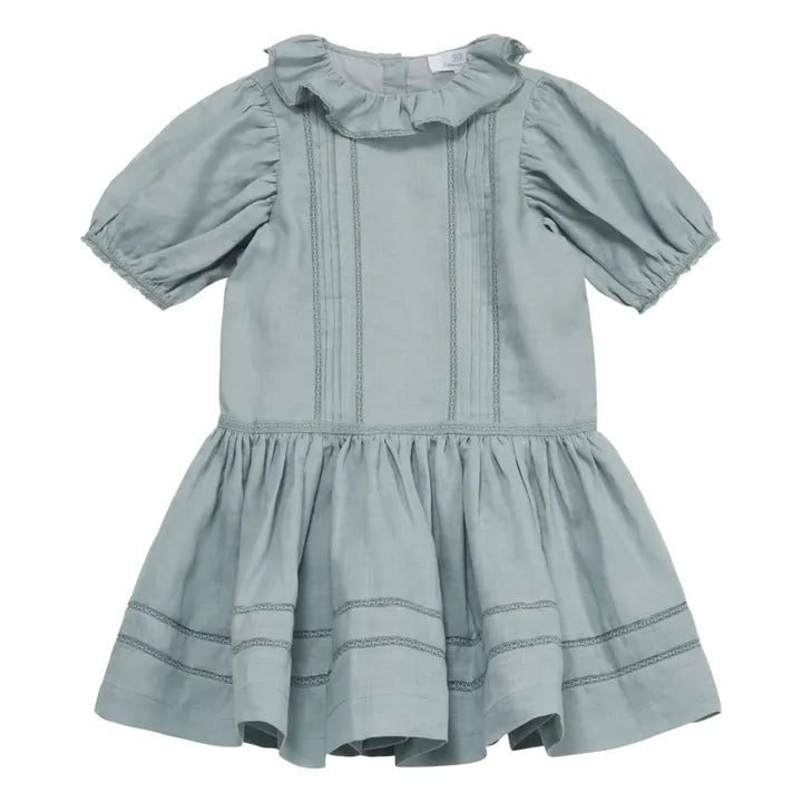 CERA UNA VOLTA DUSTY BLUE LINEN RUFFLE COLLAR DRESS