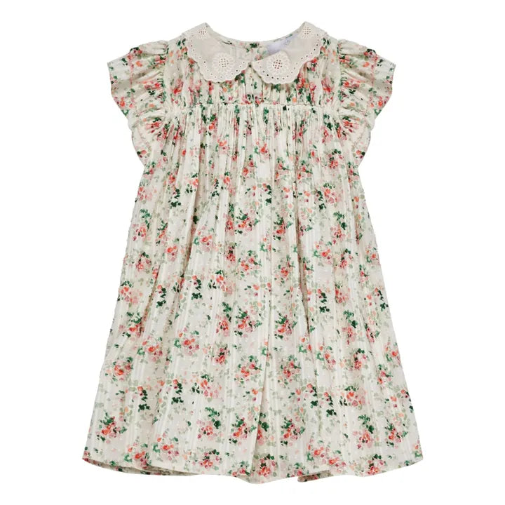 CERA UNA VOLTA CREAM/PINK FLORAL COLLAR DRESS